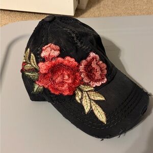 Floral Embroidered Black Cap